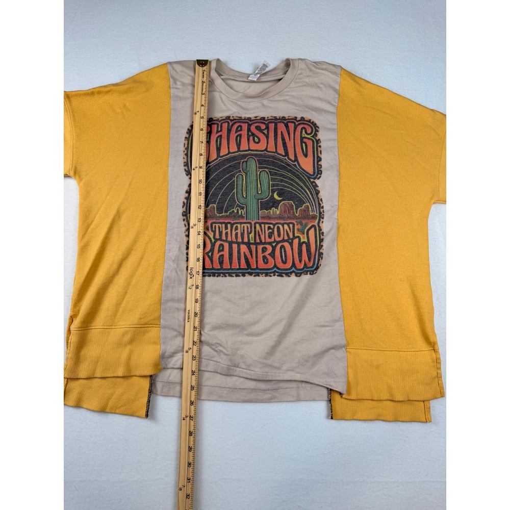Bella Canvas Chasing That Neon Rainbow Graphic Sweatshirt Yellow Tan Womens M - Picture 5 of 7
